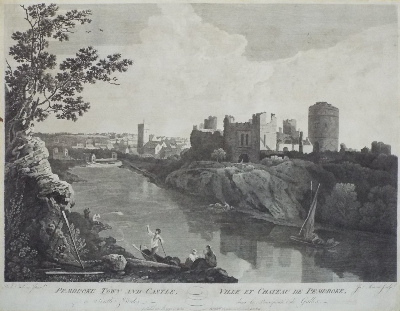 Print - Pembroke Town and Castle. Ville et Chateau de Pembroke. - Mason